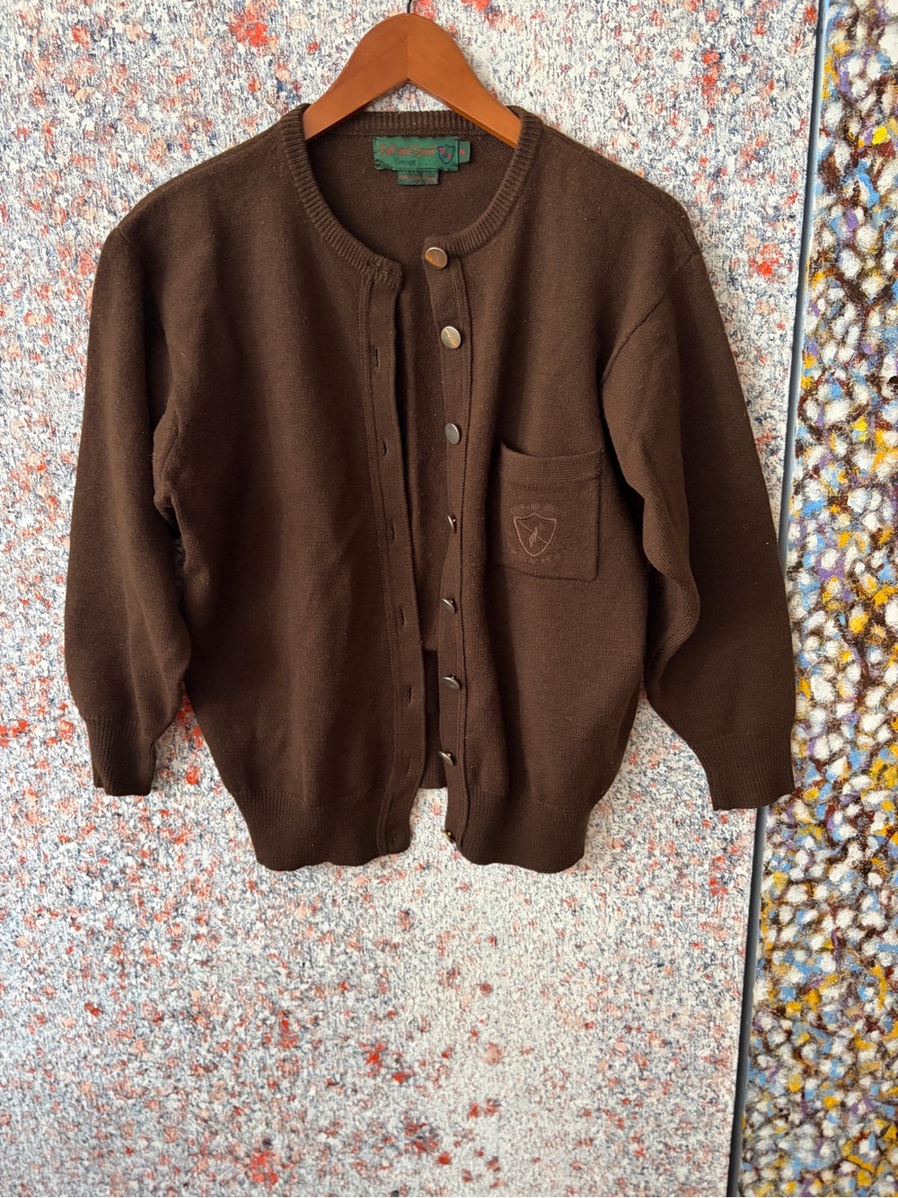 Classic Brown Button-Front Cardigan with Chest Pocket